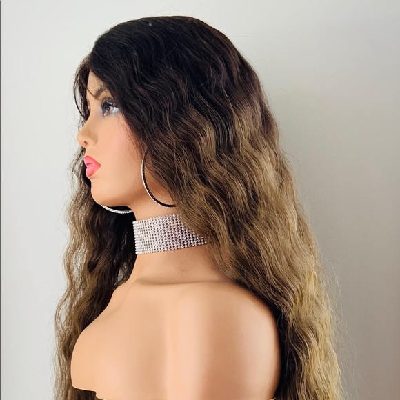 Long Gorgeous Ombre Brown Premium Fiber Lace Front Wig - Picture 6 of 9